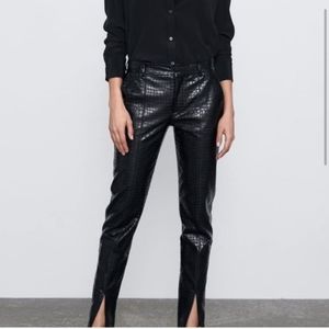 Zara faux croc leather pants with spit leg hem
